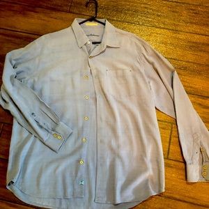 Tommy Bahama, 100% silk LS Blue shirt, size XL